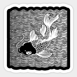 Koi Fish Great Wave Tattoo V2 Wht Sticker